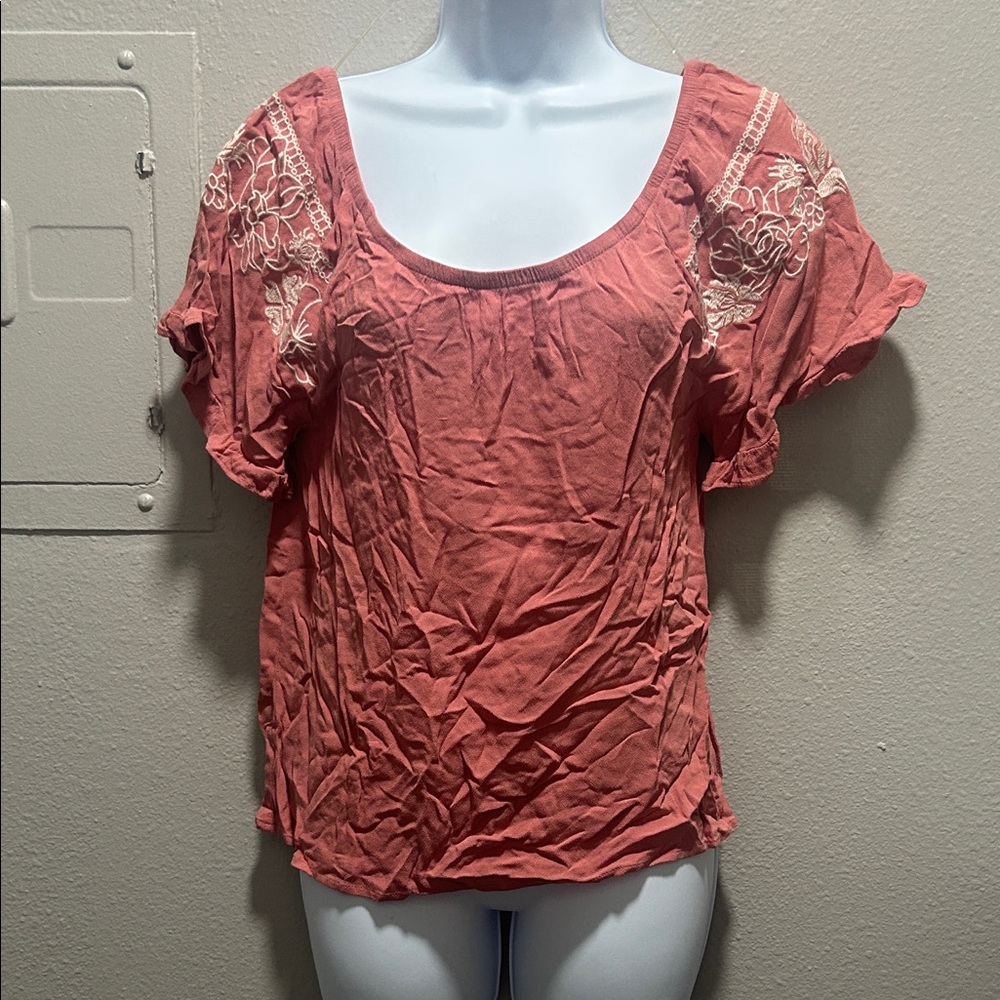 Eyeshadow Peach Embroidered Blouse